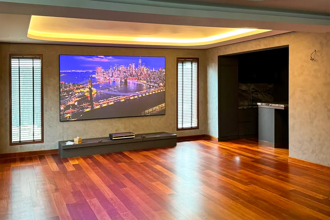 Mr. Tan with his setup - Hisense PX3-Pro 4K UST + 120" ALR Screen & Lounge Bar